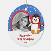 Babys First Kerstfotoornament Penguin Keramisch Ornament (Links)
