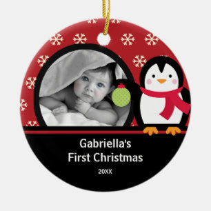 Babys First Kerstfotoornament Penguin Keramisch Ornament