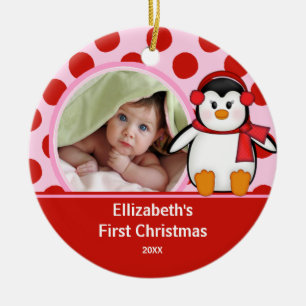 Babys First Kerstfotoornament Penguin Keramisch Ornament