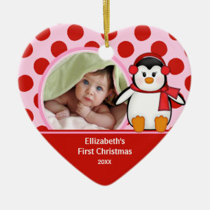 Babys First Kerstfotoornament Penguin Keramisch Ornament