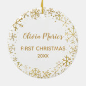 Babys First KerstGold Snowflakes Aangepast Keramisch Ornament (Achterkant)