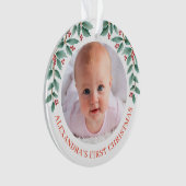 Babys First Kerstman Holly Wreated Waterverf Roos Ornament (voorkant)