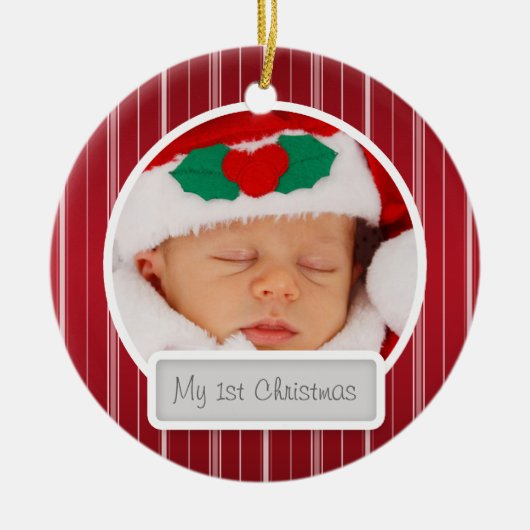 Baby's First Kerstman Mod Stripes Pattern Red Keramisch Ornament (Voorkant)