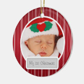 Baby's First Kerstman Mod Stripes Pattern Red Keramisch Ornament (Links)