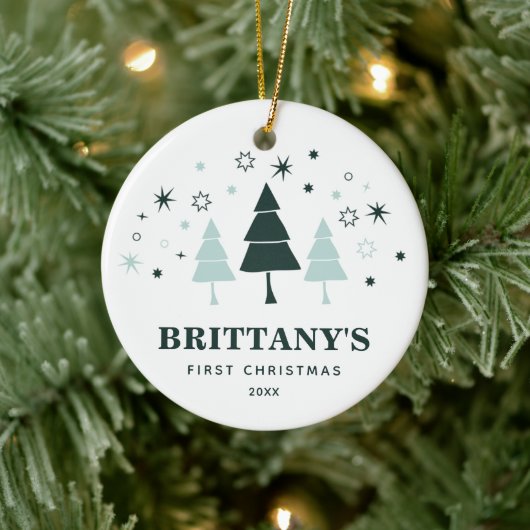 Baby's First Kerstman Personalized Winter Forest Keramisch Ornament (Boom)