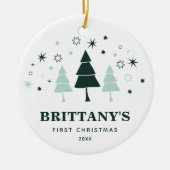 Baby's First Kerstman Personalized Winter Forest Keramisch Ornament (Voorkant)