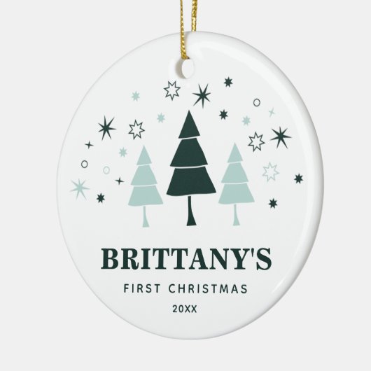 Baby's First Kerstman Personalized Winter Forest Keramisch Ornament (Links)