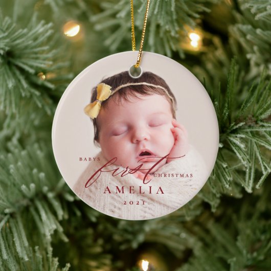 Babys First Kerstmis Baby Stats Keramisch Ornament (Boom)