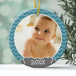 Babys First Kerstmis - blauwe kersen en grijs Metalen Ornament