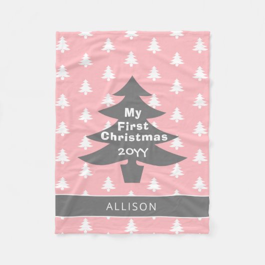 Babys First Kerstmis Blush Pink op maat Fleece Deken (Voorkant)
