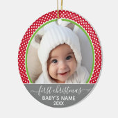 Babys First Kerstmis - foto van polka-stippen Keramisch Ornament (Links)