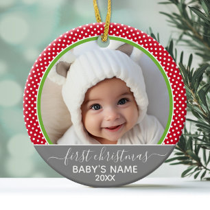 Babys First Kerstmis - foto van polka-stippen Keramisch Ornament