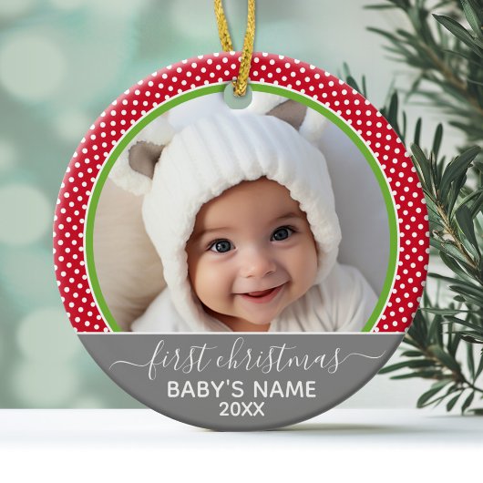 Babys First Kerstmis - foto van polka-stippen Keramisch Ornament