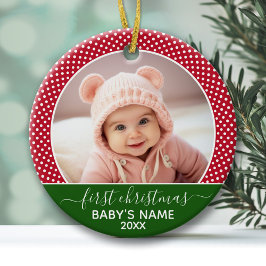 Babys First Kerstmis - Rode poka Dots Keramisch Ornament