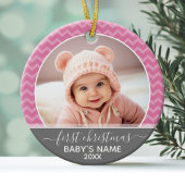 Babys First Kerstmis - roze chevrons en grijs Keramisch Ornament