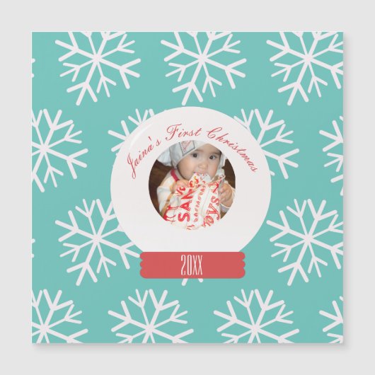 Baby's First Kerstmis Snowglobe Snowflakes Blauwgr (Voorkant)