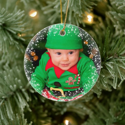 Baby's First Kerstmis Sparking Photo Template Keramisch Ornament (Boom)