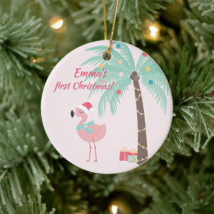 Baby's First Kerstmis - Sweet Santa Flamingo Ce Keramisch Ornament