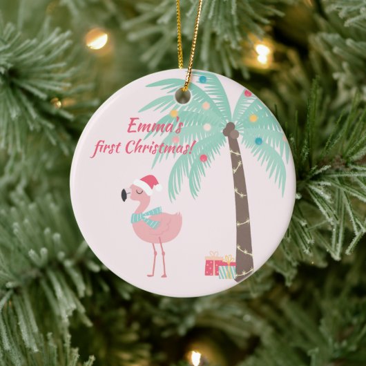 Baby's First Kerstmis - Sweet Santa Flamingo Keramisch Ornament (Boom)