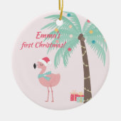 Baby's First Kerstmis - Sweet Santa Flamingo Keramisch Ornament (Voorkant)