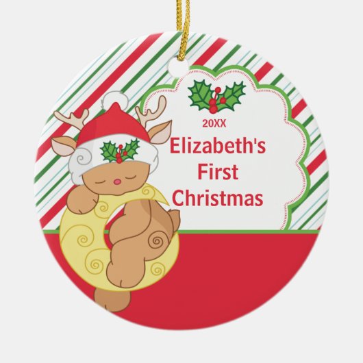 Babys First Kerstornament Reindeer Deer Keramisch Ornament (Voorkant)