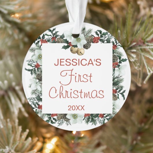 Baby's First Kerstplein Wreatfoto Ornament (Boom)