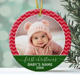 Babys First Kerstred chevrons en green foto Glas Ornament