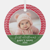 Babys First Kerstred chevrons en green foto Glas Ornament (Voorkant)