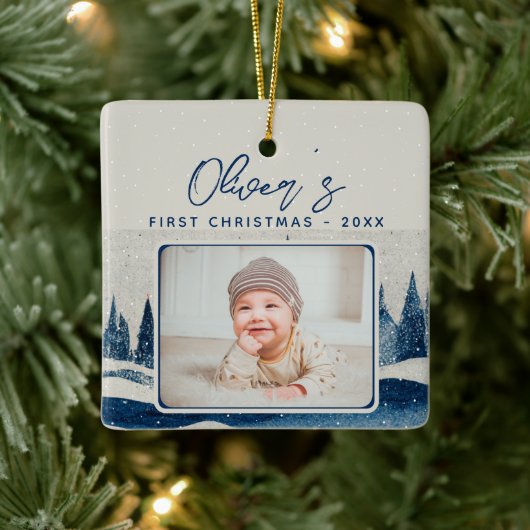 Baby's First Kerstwinter Forest Foto Keramisch Ornament (Boom)