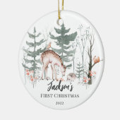 Baby's First KerstWoodland 2 Sided Photo Keramisch Ornament (Links)