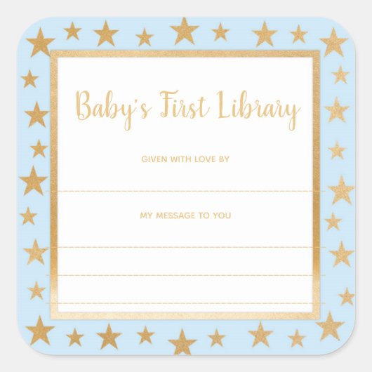 Baby's First Library-boekenplaat, blauwe gouden st Vierkante Sticker (Voorkant)