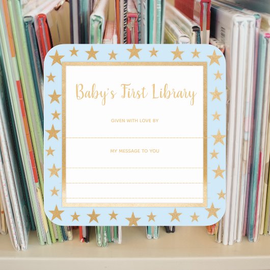 Baby's First Library-boekenplaat, blauwe gouden st Vierkante Sticker