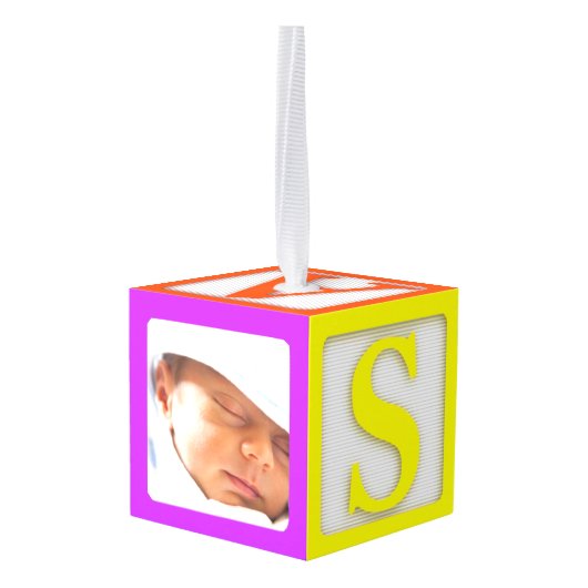 Babys First Photo Cube Ornament (Achter hoekig)