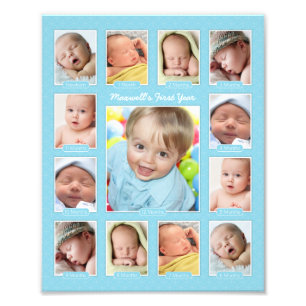 Babys First Year Blue Keepomwille Photo Collage Foto Afdruk