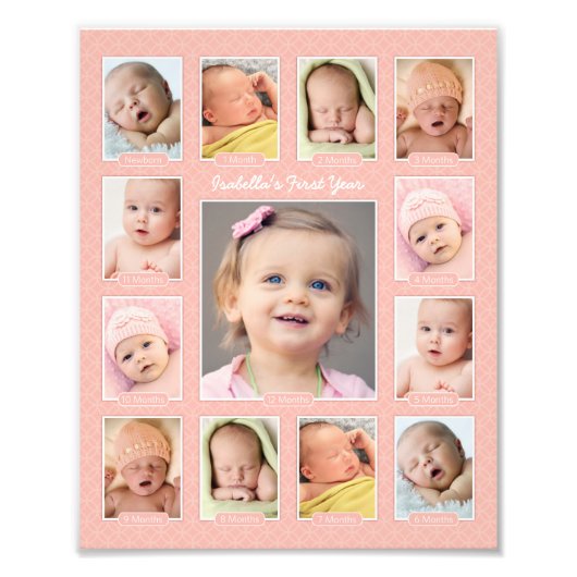 Babys First Year Blush Keepomwille Photo Collage Foto Afdruk (Voorkant)