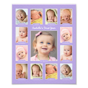 Babys First Year Paarse Keepomwille Photo Collage Foto Afdruk
