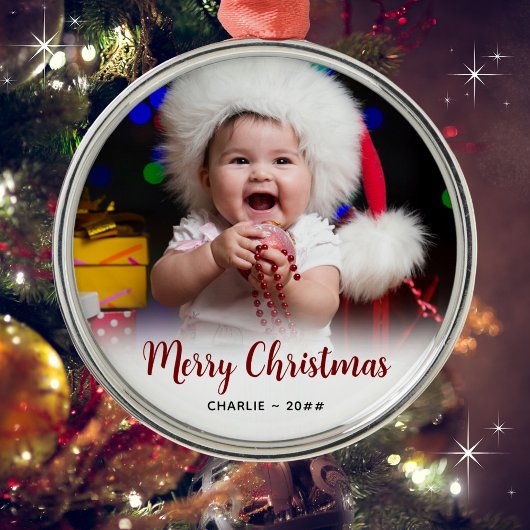 Baby's Foto- en Tekst Kerst Geschenk Metalen Ornament