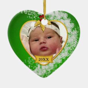 Baby's Green Snowy Foto Keepomwille Kerstmis Keramisch Ornament