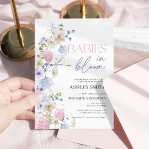 Baby's in bloei uitnodiging   Tweeling Baby shower