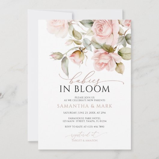 Baby's in Bloom Pink Rose Twins Baby shower Kaart (Voorkant)