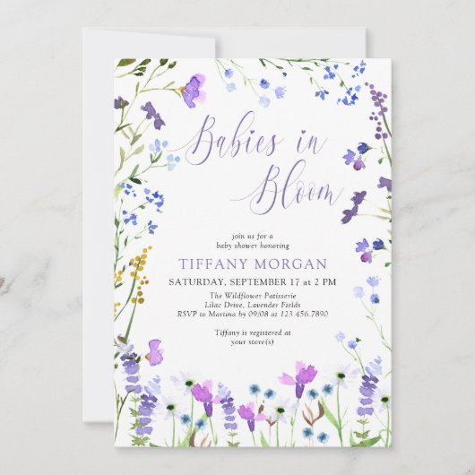 Baby's in het Paarse bloem-Baby shower met tweelin Kaart (Voorkant)
