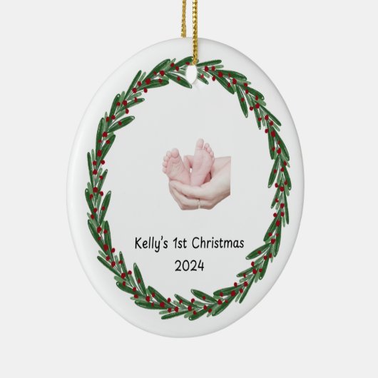 Baby's (Kelly's) 1st Christmas Custom Babies Naam Keramisch Ornament (Rechts)