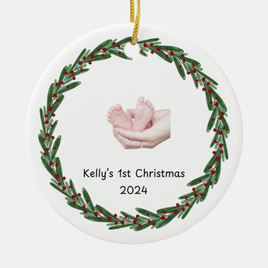 Baby's (Kelly's) 1st Christmas Custom Babies Naam Keramisch Ornament (Voorkant)