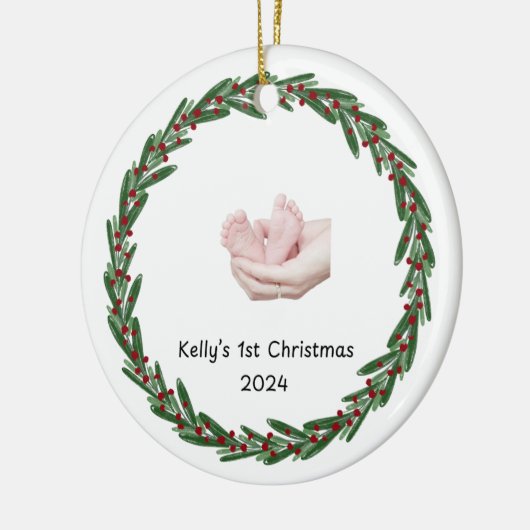 Baby's (Kelly's) 1st Christmas Custom Babies Naam Keramisch Ornament (Links)