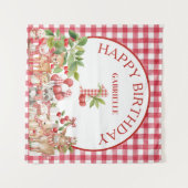 Baby's Kers Eerste Rood Gingham Verjaardag  Wandkleed (Voorkant (horizontaal))