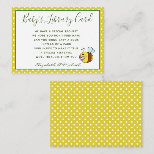 Babys Library Book Request Kaart BEE Buzzing Ba-Be (Voorkant / Achterkant)