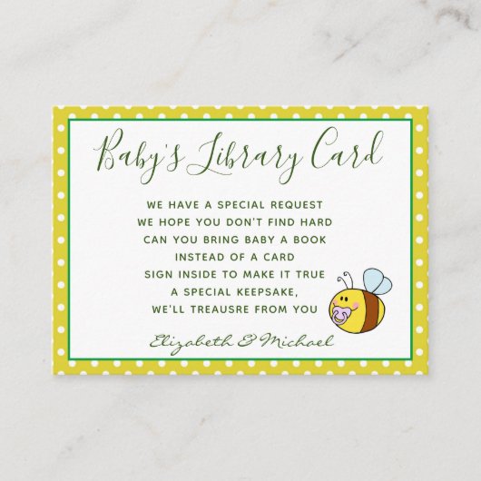 Babys Library Book Request Kaart BEE Buzzing Ba-Be (Voorkant)