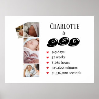 Baby's One Year Photo Collage Nursery Wall Art Poster
