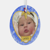 Baby's Photo Keepasa Gold Blue Snowy Kerstmis" Glas Ornament (Voorkant Rechts)