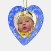 Baby's Photo Keepomwille Gold Blue Snowy Kerstmis Keramisch Ornament (Links)